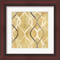 Framed Abstract Waves Black/Gold Tiles II