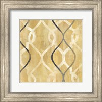 Framed Abstract Waves Black/Gold Tiles II