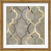 Framed Abstract Waves Black/Gold Tiles III