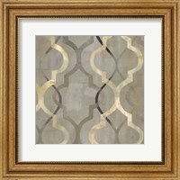 Framed Abstract Waves Black/Gold Tiles III