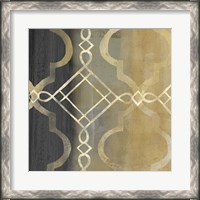 Framed Abstract Waves Black/Gold Tiles IV
