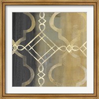 Framed Abstract Waves Black/Gold Tiles IV