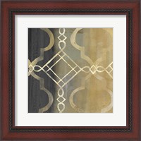 Framed Abstract Waves Black/Gold Tiles IV