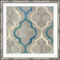 Framed Abstract Waves Blue/Gray Tiles III