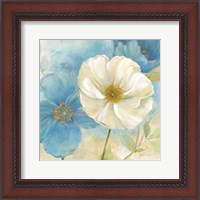 Framed Watercolor Poppies I (Blue/White)