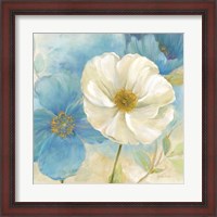 Framed Watercolor Poppies I (Blue/White)