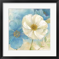 Watercolor Poppies I (Blue/White) Framed Print