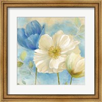 Framed Watercolor Poppies II (Blue/White)