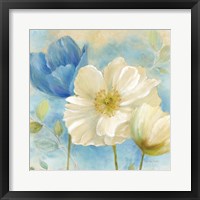 Framed Watercolor Poppies II (Blue/White)
