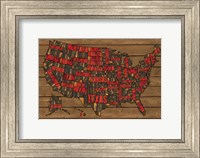 Framed Printers Block US Map Red
