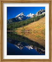 Framed Cathedral group reflecting in String Lake, Grand Teton National Park, Wyoming