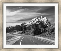 Framed Teton Park Road and Teton Range, Grand Teton National Park, Wyoming