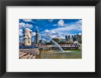 Framed Symbol of Singapore and Downtown Skyline in Fullerton area, Clarke Quay, Merlion