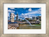 Framed Symbol of Singapore and Downtown Skyline in Fullerton area, Clarke Quay, Merlion
