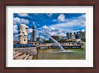 Framed Symbol of Singapore and Downtown Skyline in Fullerton area, Clarke Quay, Merlion