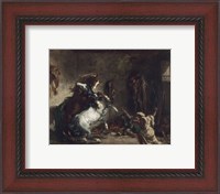 Framed Arab Horses Fighting in a Stable, 1860