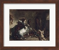 Framed Arab Horses Fighting in a Stable, 1860