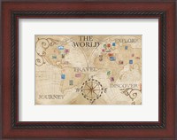 Framed Old World Journey Map Stamps Cream