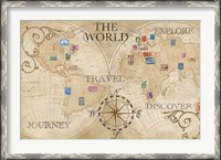 Framed Old World Journey Map Stamps Cream