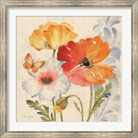 Framed Watercolor Poppies Multi II