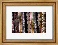 Framed Traditional Akha fabric and clothing displayed as a souvenir, Burma