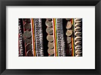 Framed Traditional Akha fabric and clothing displayed as a souvenir, Burma