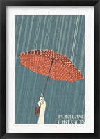Framed Portland Oregon Umbrella In Rain