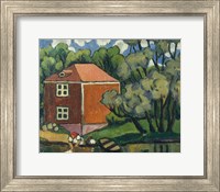 Framed Landscape With Red House And Woman Washing, 1908