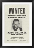 Framed John Dillinger Wanted Poster