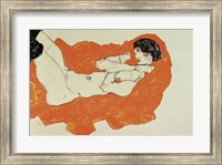 Framed Reclining Female Nude On Red Drape, 1914