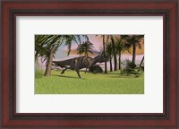 Framed Ceratosaurus Running Across a Field