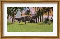 Framed Ceratosaurus Running Across a Field