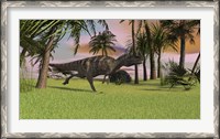 Framed Ceratosaurus Running Across a Field