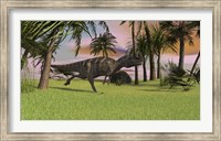Framed Ceratosaurus Running Across a Field