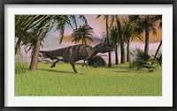 Framed Ceratosaurus Running Across a Field