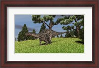 Framed Dicraeosaurus Walking in a Field