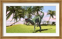 Framed Dilophosaurus Hunting in a Field