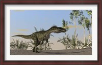 Framed Monolophosaurus Walking in Desert
