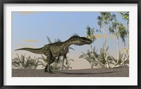 Framed Monolophosaurus Walking in Desert