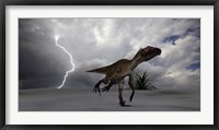 Framed Utahraptor Running Across a Desert