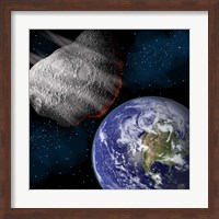 Framed Asteroid Approaching Earth