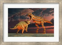 Framed Robotic T Rex & Triceratops Battle