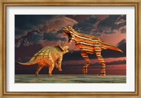 Framed Robotic T Rex & Triceratops Battle