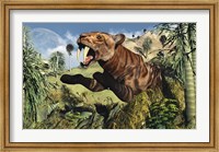 Framed Sabre Tooth Tiger Hunting