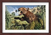Framed Sabre Tooth Tiger Hunting