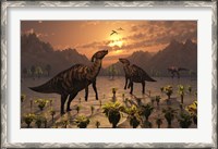 Framed T Rex and Parasaurolophus Duckbill Dinosaurs