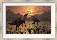 Framed T Rex and Parasaurolophus Duckbill Dinosaurs