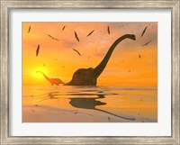 Framed Diplodocus Dinosaurs Bathe