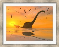 Framed Diplodocus Dinosaurs Bathe