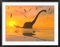 Diplodocus Dinosaurs Bathe Framed Print